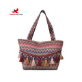 Factory Hot Sale Bohemian Style Retro Ethnic Tassels Tote Bag Wholesale Casual Travel Handbag with Wide Strap