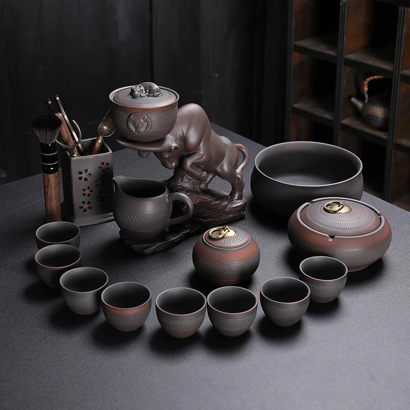 Purple Pottery Kung Fu Tea Set Automatic Tea Set High-end Gift Vintage Tea Making Spinning Water Out Ceramic