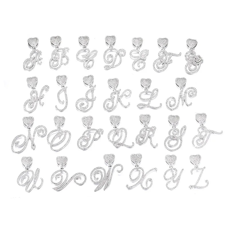 Wholesale 26 English Letter Love Button Pendant Hip Hop Style Alloy Diamond Cuban Chain Fashion Jewelry Necklace Beautiful