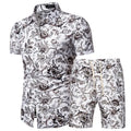 Pattern Tracksuit Men Summer Beachwear Men's Set Mens Notched T Shirts +Shorts Two Piece Sets Floral Beach Sweatsuit M-5XL