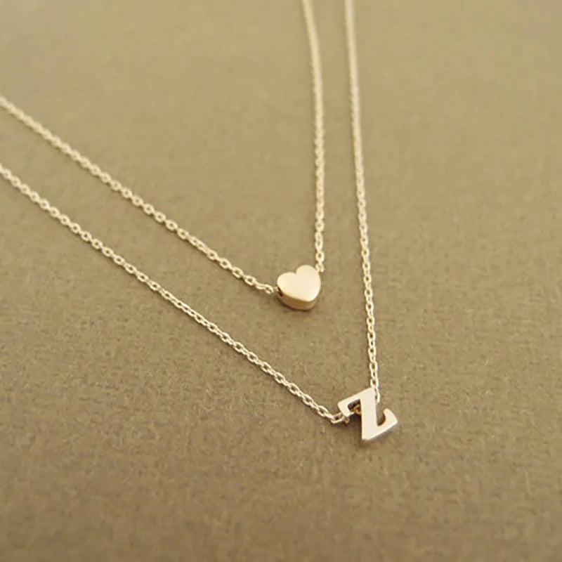 Women's Fashion Simple 26 Letters Pendant Necklace Personality Thin Small Heart Initial Necklace Fashion Gift Wholesale Jewelry