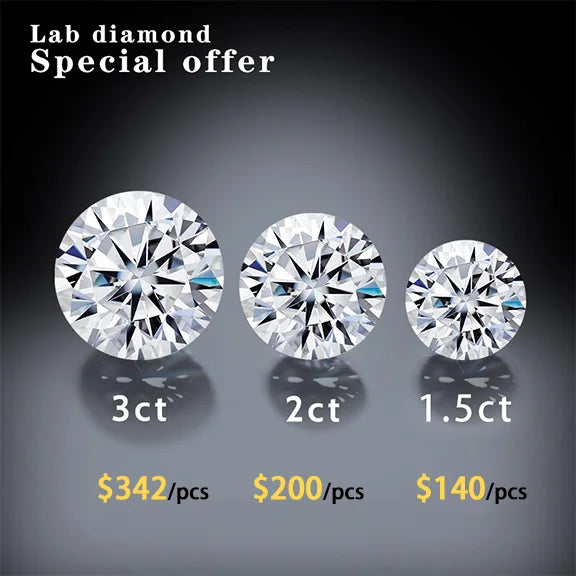 Starsgem HPHT CVD 0.5CT 1CT 1.5CT 2CT 3CT  DEF VS Ring Stone White Diamond Round CutLab Grown Diamond