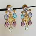 Fashion Brass Plating 18k Gold Colourful Water Drop Crystal Tassel Earrings for Girls Jewellery Factory Wholesale
