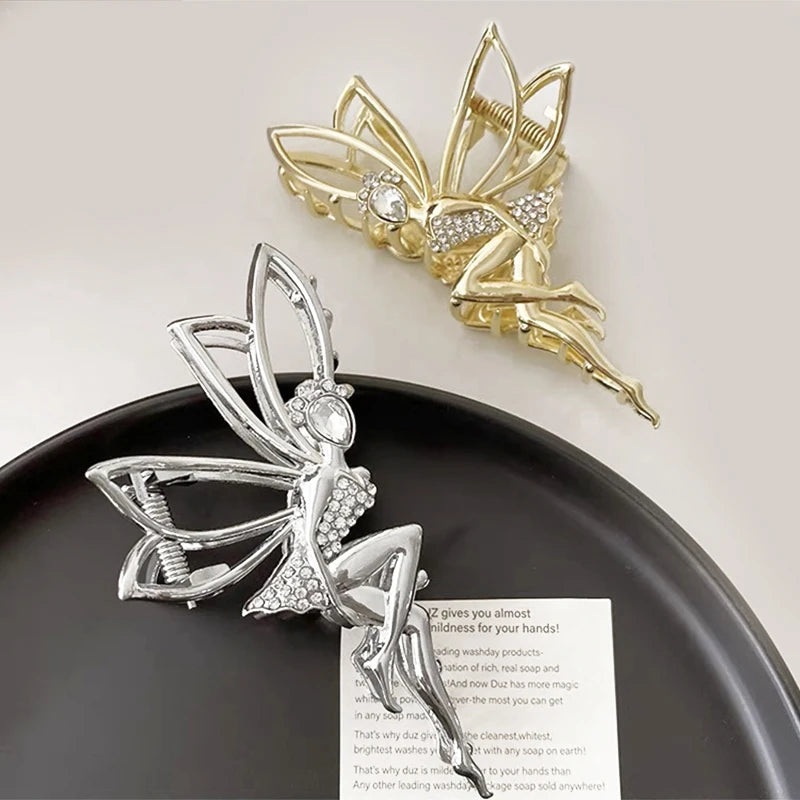 Korean Fashion Girl Hair Clip Elegant Ponytail Hair Jaw Clip Metal Rhinestone Butterfly Hair Claw