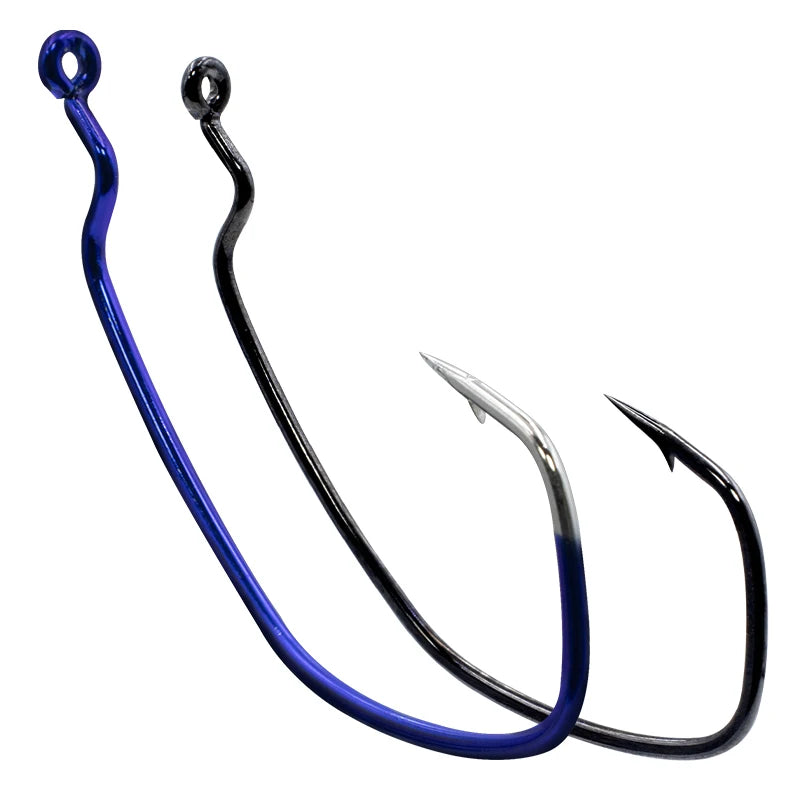 4#-2/0# Fishing Worm Jig  Hook Soft Bait High Carbon Steel Rustproof Blue Black for Saltwater Freshwater Fishing