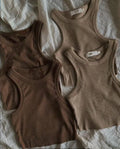Y2K Vintage Custom logo 2022 Summer Hot Selling Rib Fabric Classic Basic Brown Coffee Crop tank Top