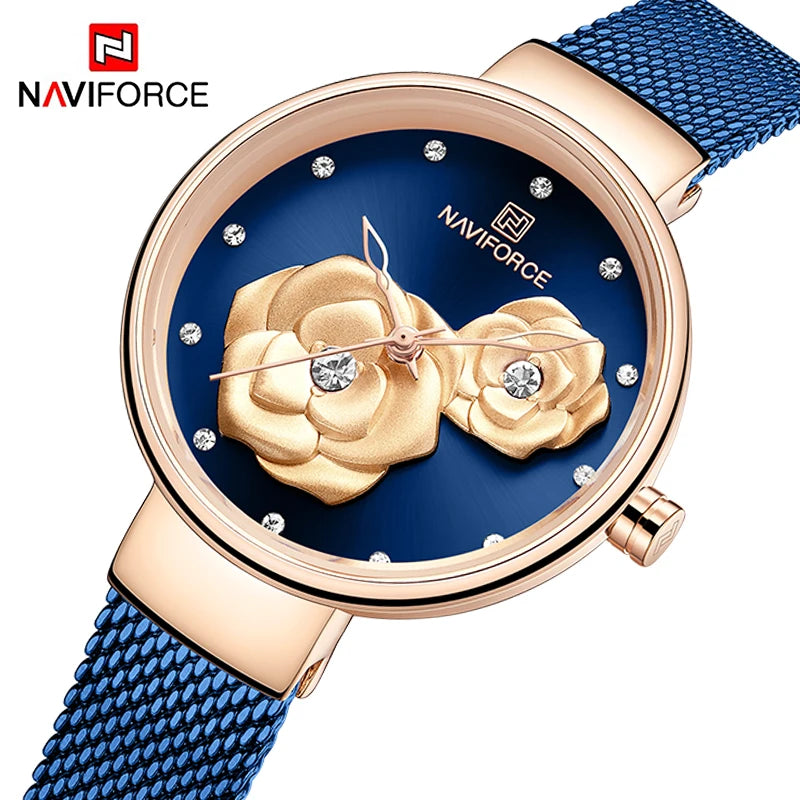 NAVIFORCE 5013 Watch Fashion Ladies Flower Dial Elegant Dress Bracelet Business Waterproof Clock Women Watches Relogio Feminino