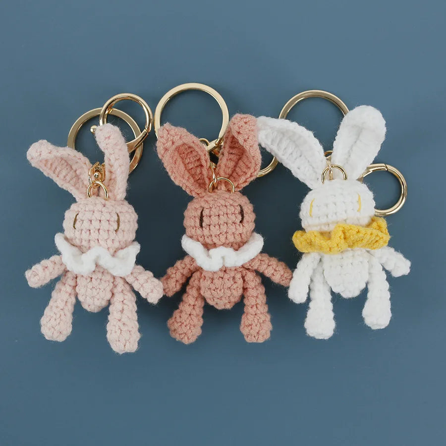 Cute Cartoon Carrot Long Ears Rabbit Handmade Crochet Items Animals Knitting Amigurumis Yarn Toys Keychains Bunny Doll Bag Charm