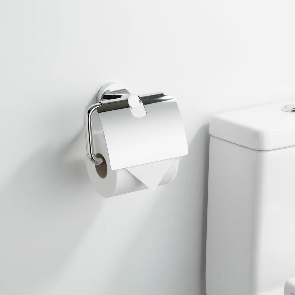Modern Hotel Bathroom Toilet Paper Roll Holder Wall Mount Waterproof Cover Chrome Finish Eco-Friendly Zinc Alloy Stainless Steel