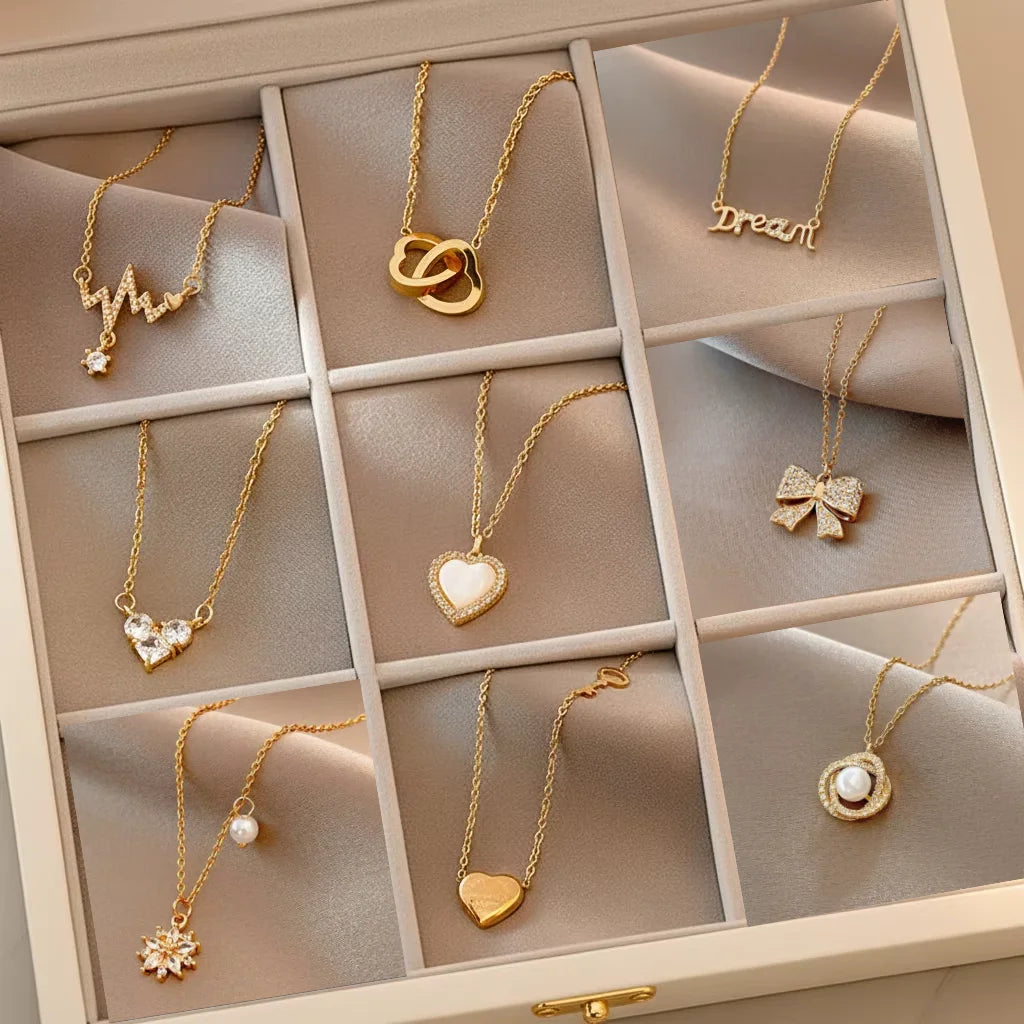 Wholesale Butterfly Pearl 18K Gold Plated 316L Stainless Steel Necklace Zircon Heart Star Moon Pendant Necklaces Women Jewelry