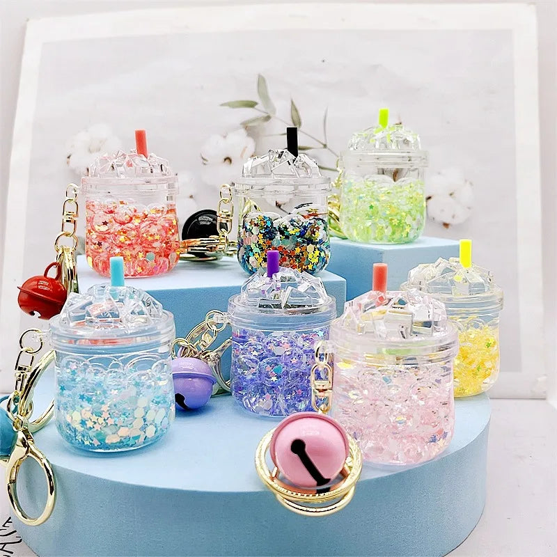 Creative Lucky Gifts Liquid Keychain Glow Quicksand Bottle Keychains for Bag Keyring Car Keychains Trinket Lovely Pendant Gifts