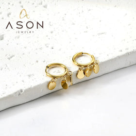 Ason Stainless Steel Fashion Jewelry Dainty Earrings 18K Gold Plated Round Drop huggies Flakes Charm Hoop Earring for Women