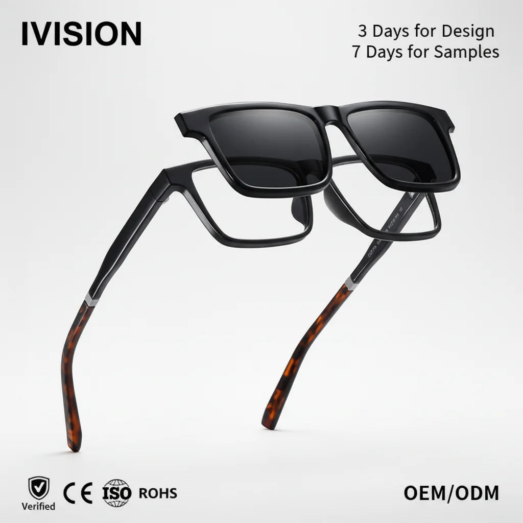 Luxury Trendy Retro TR90 Magnetic Sunglasses Magnetic Clip Polarized Glasses Set Fashionable Vintage Glasses Wholesale