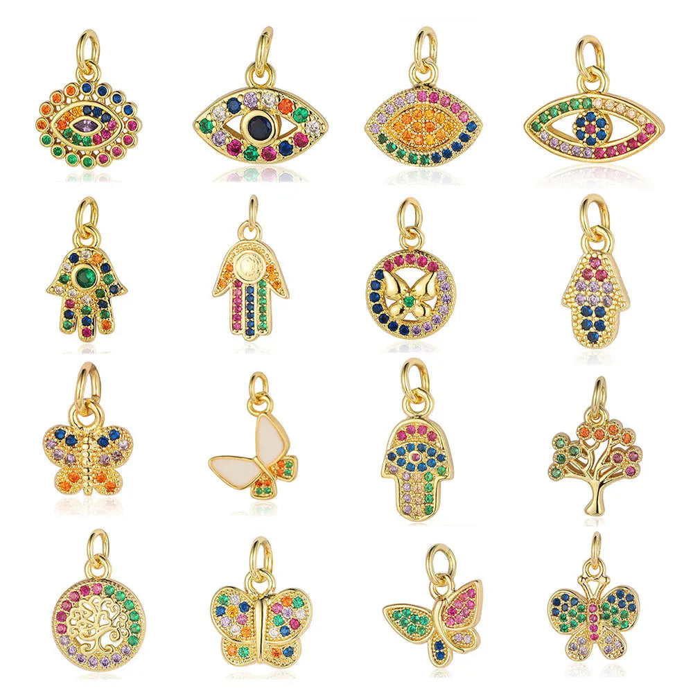 Beimai OEM Classic Children's Charms for Jewelry Making Butterfly Tree of Life Palm Eye Copper Zircon DIY Jewelry Accessories