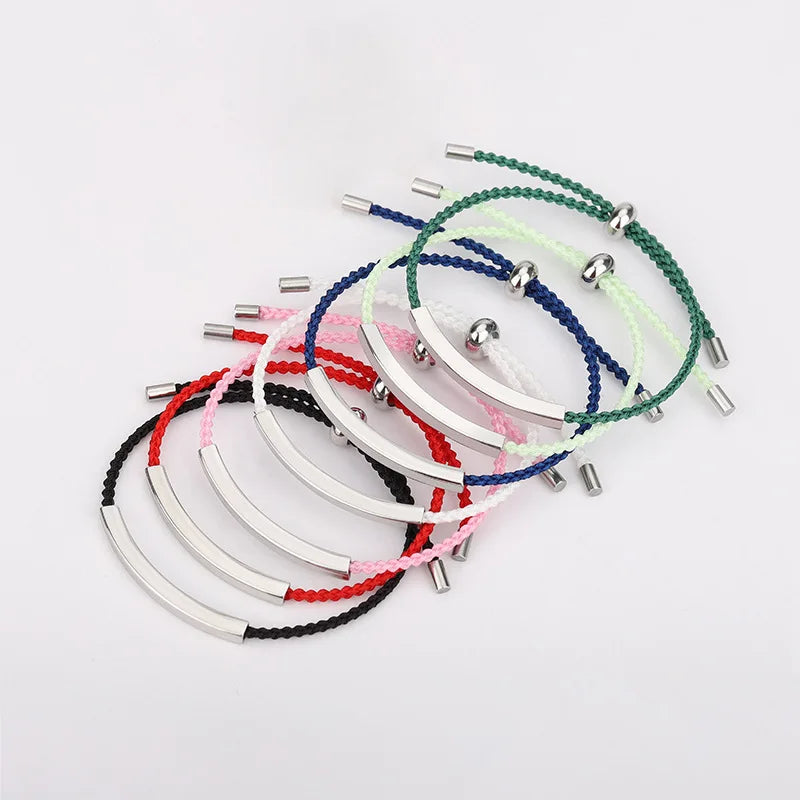 Customized DIY Personalized Friendship Bracelet Adjustable Rope Stainless Steel Bracelet Woven Colorful Bracelet