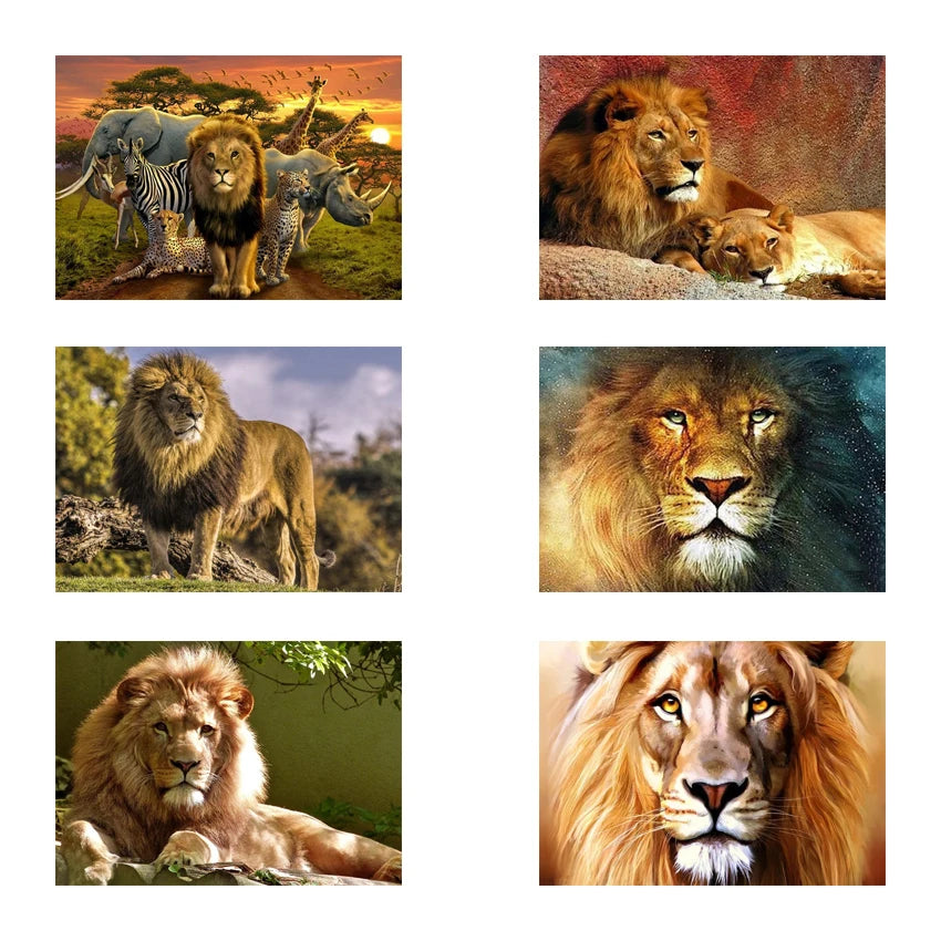 5D DIY Full Diamond Square/Round Painting Beads Landscape Lion Canvas Adult Home Decor Craft Embroidery Animals Children Present