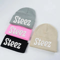 Custom Acrylic 3D Embroidered Beanie Black Gray Pink Beige with Plain Cuffed Letter Pattern Knitted Fabric Common Feature