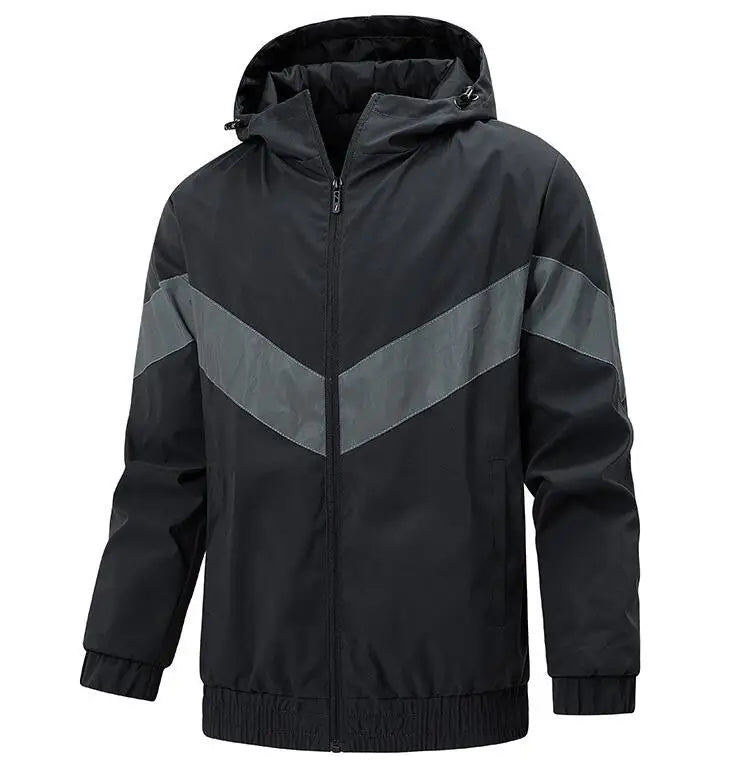 Custom Men's Polyester Reflective Windbreaker Jacket Casual Waterproof Sport Jackets With Hooded