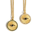 CZ Zircon Paved Coin Medal Charm Jewelry Women 18k Gold Plated Stainless Steel Turkish Evil Eyes Pendant Necklace