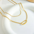 Ins Style Fashion Jewelry 18k Gold Stainless Steel Cuban Chain Layered Necklace Screw Oval Lock Necklace for Women