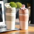 Stainless Steel Double Drink Insulation Children Cartoon With Straw Convenient Dual-Use Coffee Cup Net Red Water Bottle