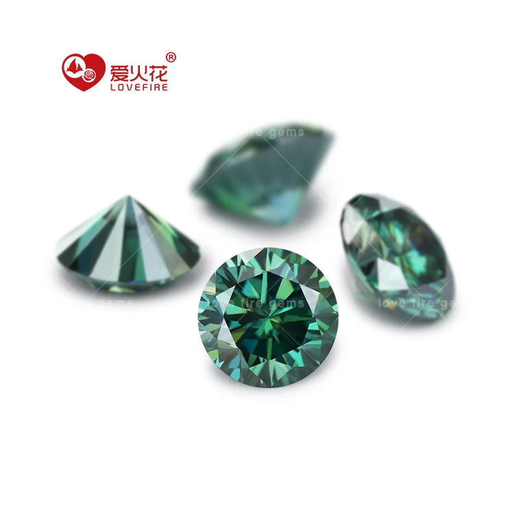 Dark Green Synthetic Moissanite Loose Lab Created Gra Certificated Vvs Round Cut Moissanite