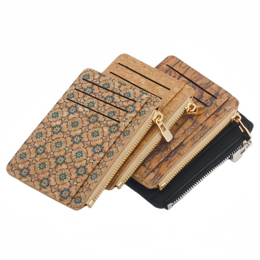 Eco-friendly Cork Men's Card Holder Wallet with Zipper Compact Pocket Wallet Unisex Custom Logo