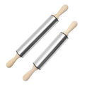 Factory Wholesales Stainless Steel Rolling Pin with Wood Handel for Kitchen Pasta/Noodles/Pizza Dumpling Wrapper Making Tool