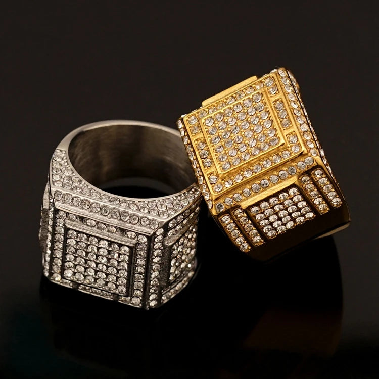 Valentines Day Gift 2024 Fashion Fine Luxury Non Tarnish Stainless Steel Waterproof Iced Out Diamond Finger Rings Jewelry Men