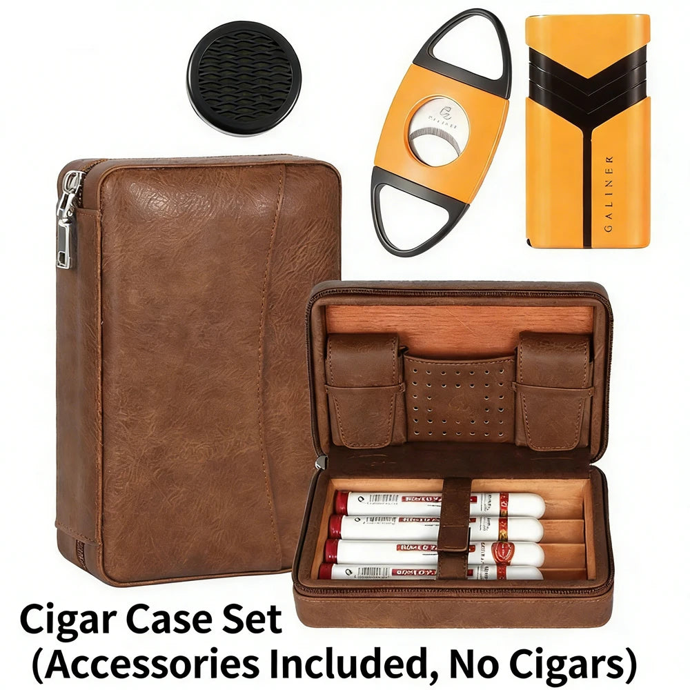 Custom Cigar Travel Leather Sigar Cigar Case Cases Humidors With Lighter