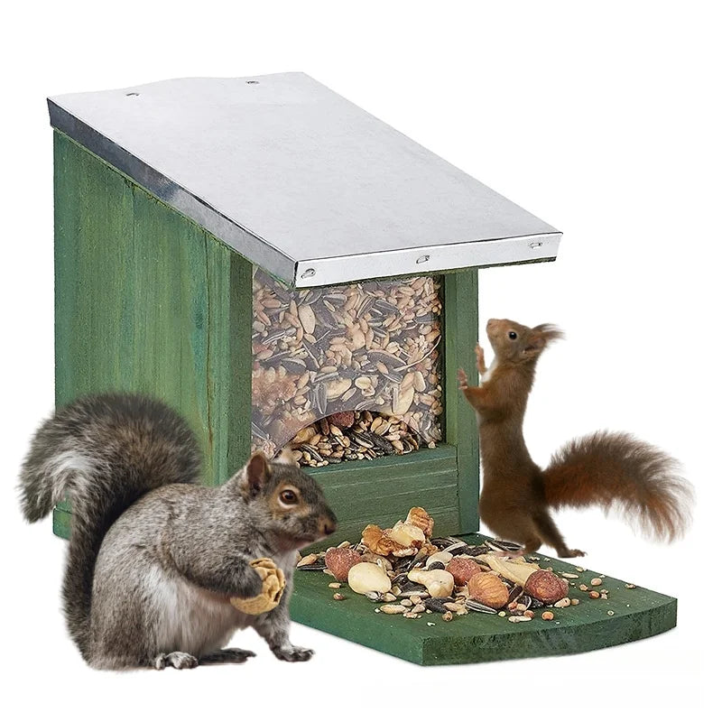 USMILEPET New Arrival Wooden Squirrel Feeder Box Outdoor Squirrel Feeder Box for Outside Garden Squirrel Feeding House