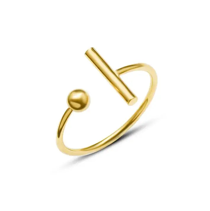 Wholesale New Fashion Women Minimalist Jewelry Gold PVD Coating Stainless Steel Adjustable T Bar Ball Open Ring