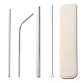 Custom LOGO Drinking Reusable Metal Stainless Steel Anti Wrinkle Straws Set with 1 Case 1Cleaning Brush 3 Straws