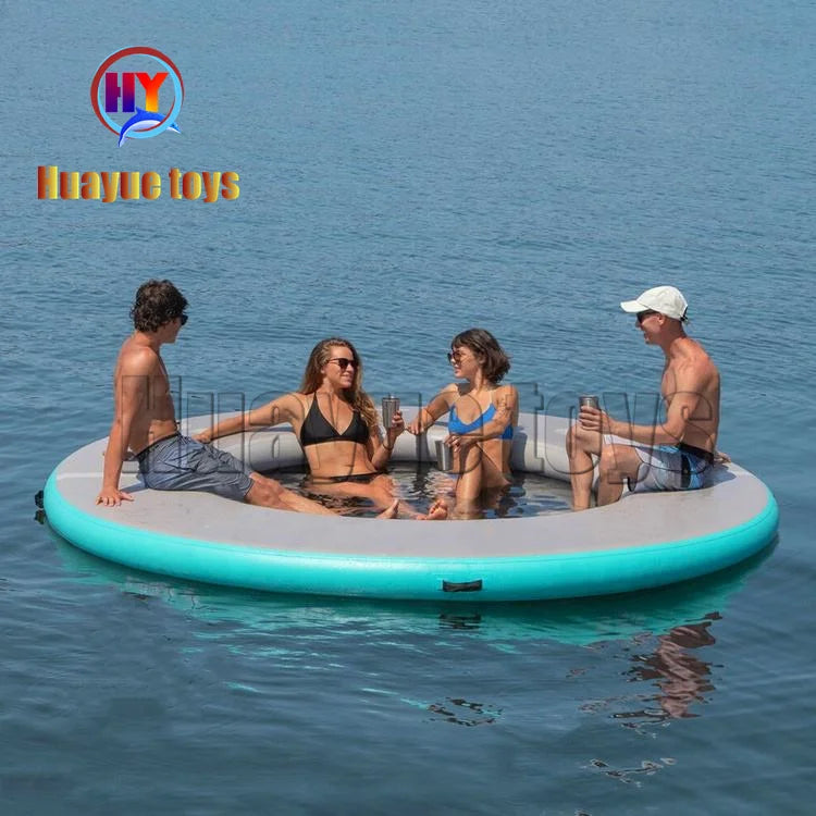 Round Inflatable Raft Floating Pad Dock Platform Swimming Pool With Hammock