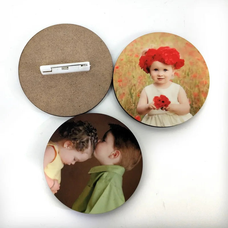 Round Name Tag Custom logo Personal Badge With Pin Waterproof Sublimation MDF