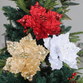 Adoros De Navidad Red Gold White Artificial Glitter Christmas Flowers for Xmas Tree Ornaments Decoration