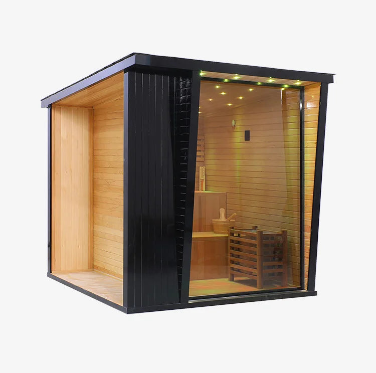 Wholesale Outdoor Large Size Dry Steam Sauna Cabin with Red Cedar Solid Wood and Glass Window Custom Design