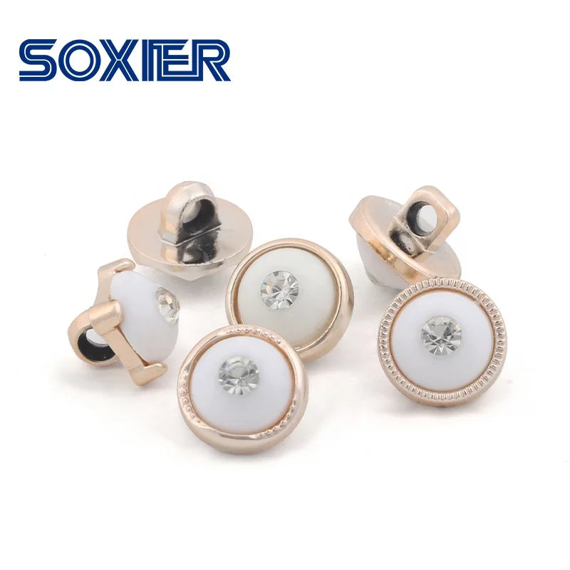 Plastic UV Gold Inlaid With Rhinestones Resin Round Plastic Shank Buttons