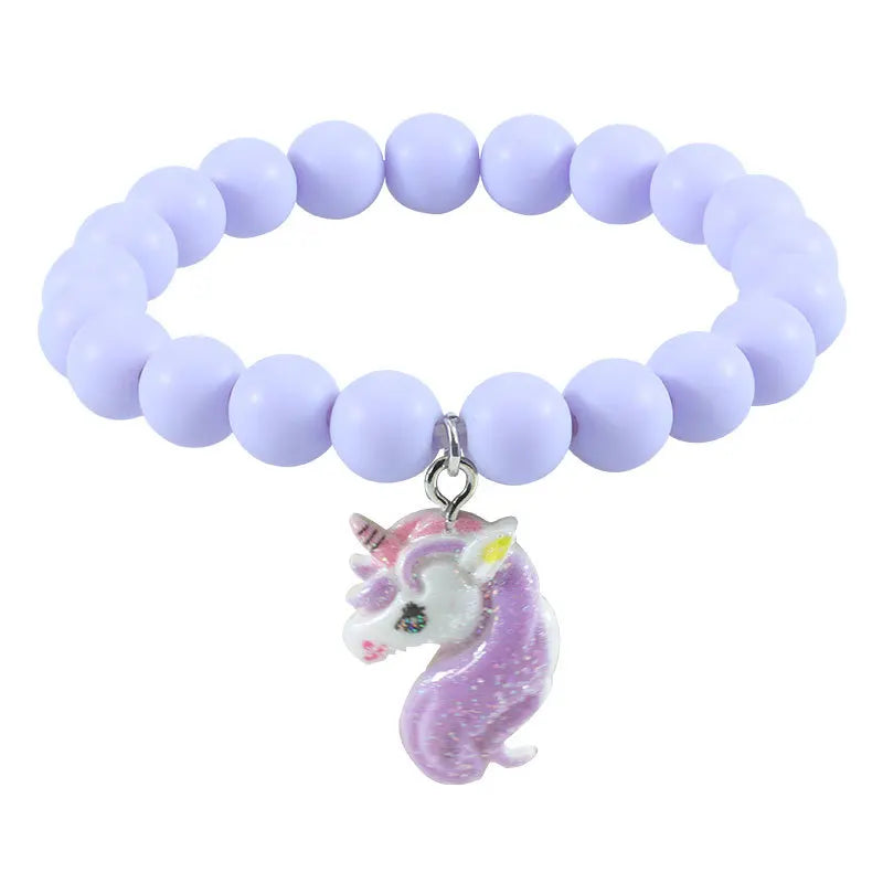 New Fashion Rainbow Sun Flower Charms Bracelets Unicorn Pendant Colorful Beaded Bracelet for Kids Girls