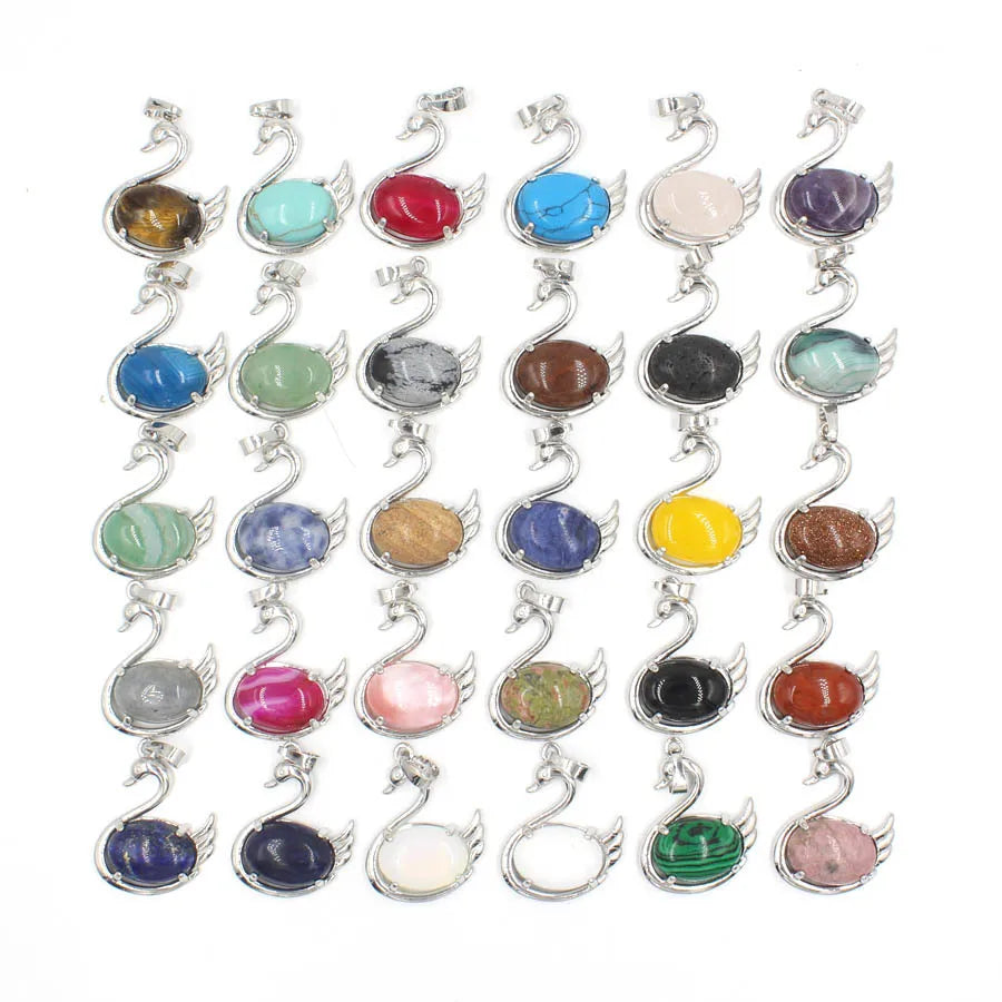 Fashionable Natural Stone Copper Swan Crystals Healing Stones Pendant for Necklace Earring Jewelry Making