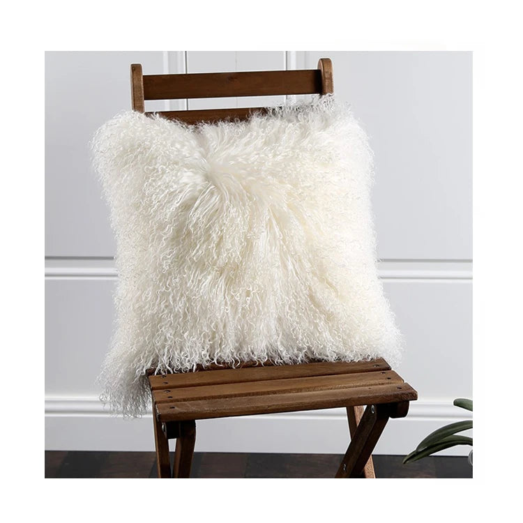 Sample Support Custom Pillow Cover Genuine Tibetan Mongolian Sheepskin Home Decor Long Wool Seat Cushion Real Fur Pillow case