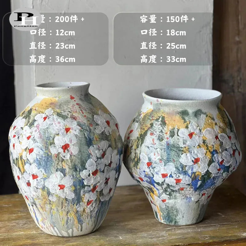 Beautiful Hand Painted Art Deco Modern Ceramic Tabletop Flower Vases Matte White with Plum Blossom