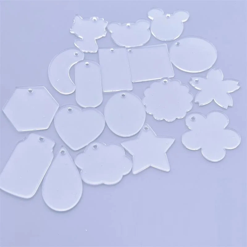 DIY Keychain Transparent Acrylic Blank  Pendant Round Flower Star Various Shapes Discs