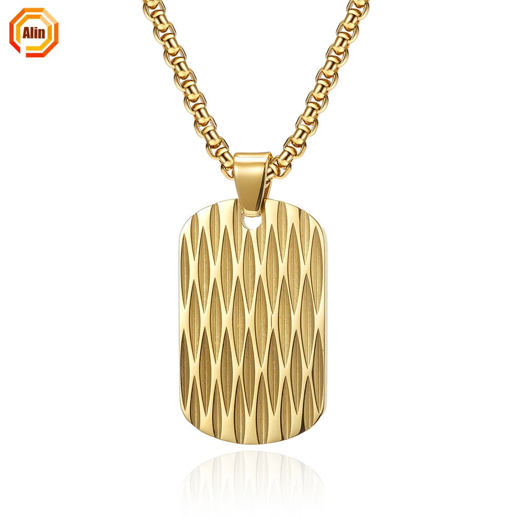 High Polished Dogtag Steel Pendant Jewelry 18k Gold Plated Stainless Steel Reticulation Pendant With Chain