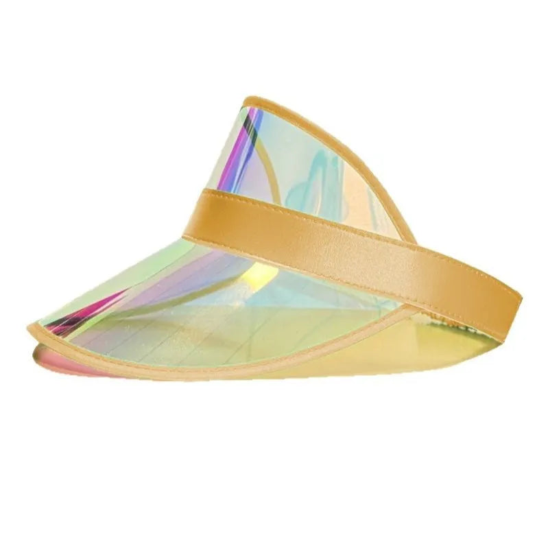 Sun hat Outdoor summer laser clear plastic beach hat PVC bright color empty top visor