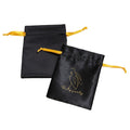 Custom Silk Satin Pouch for Cosmetic Gold logo Printing Drawstring Bag with Gold Ribbon Black Packaging Bag