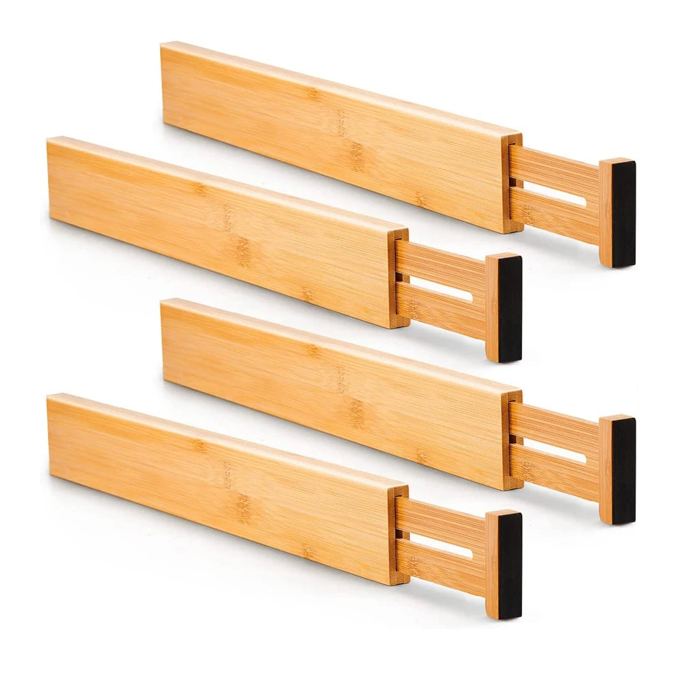Adjustable Bamboo Drawer Organizers with Inserts Labels Expandable Kitchen Home Office Organization for Bathroom Use Bag Storage