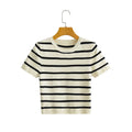 Summer Good Quality 100% Cotton Soft Women T Shirt Crop Top Short Sleeve Round Neck Stripe Tee Shirt for Lady