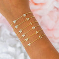 New Arrivals Gold Plated 925 Sterling Silver Butterfly Charms Initial Chain Bracelet for Girl