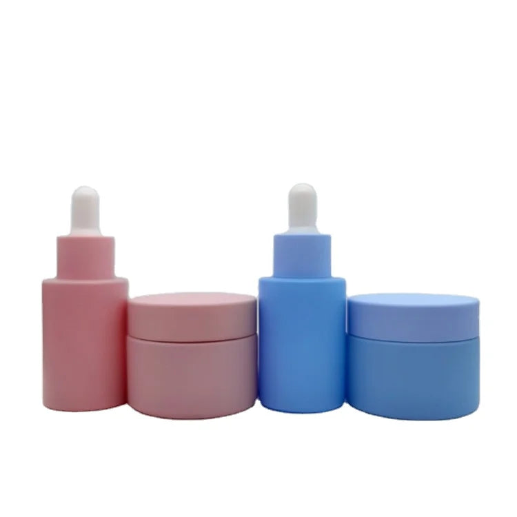 Factory Wholesale 30g 50g Glass Eye Cream Jar pink Blue Bottle Frosting Bottle with Gold and Silver Lid